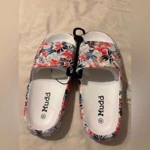 Mudd Floral Footbed Slide Sandal - Pink and White